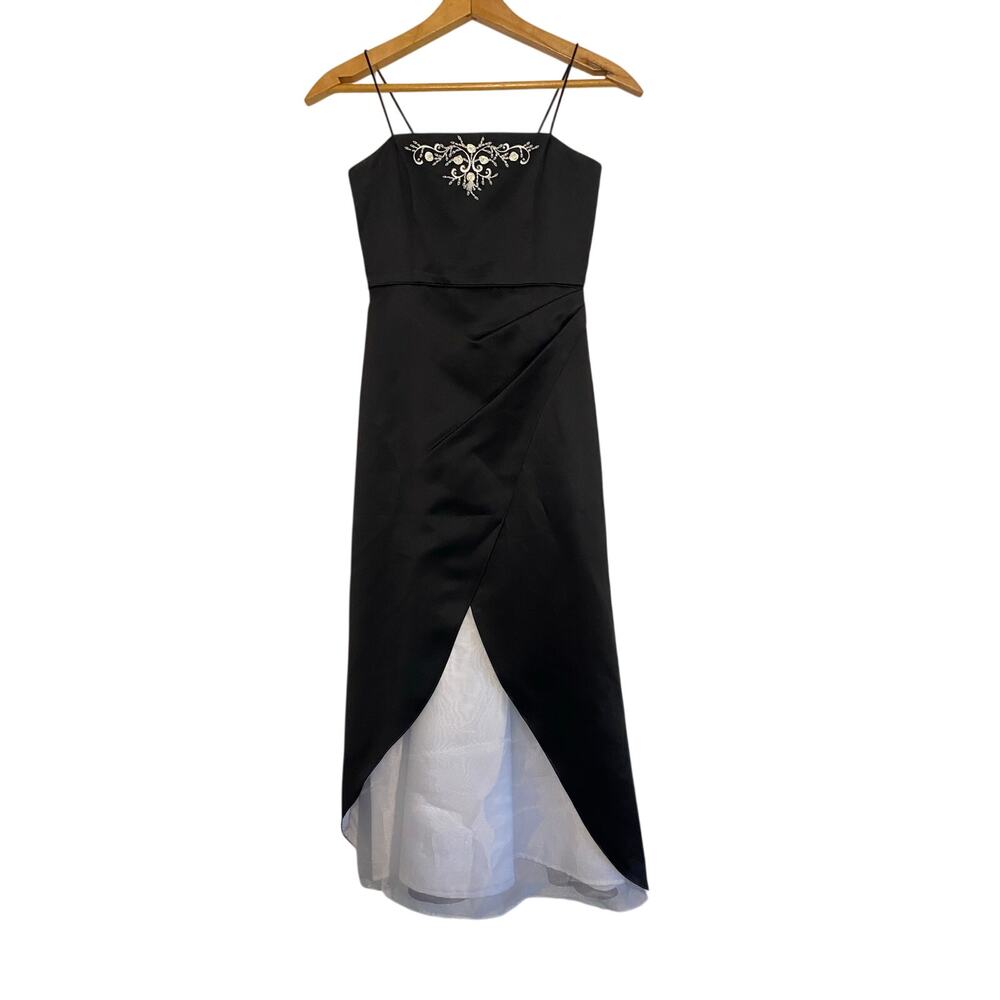 Davids Bridal Black White Formal Gown Dress Vintage 90s Y2K Spaghetti Straps 8